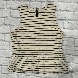 J. Crew Black and Cream Striped Peplum Tank Top